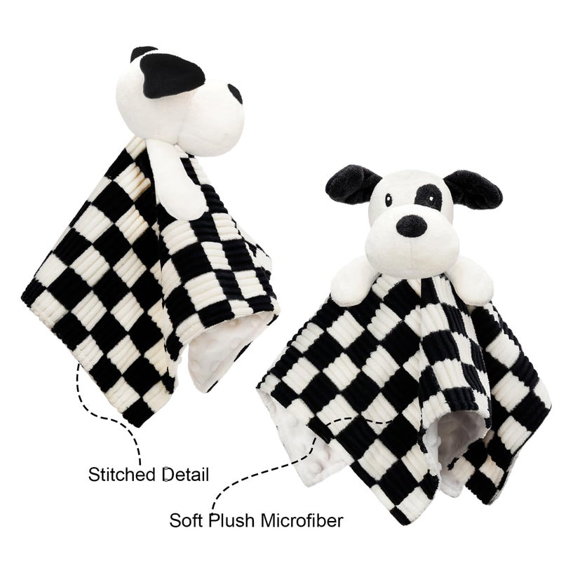 BEILIMU Baby Security Blanket for Boys Girls, High Contrast Super Soft 3D Checkerboard Gingham with Minky Dot Fabric Backing Snuggle Stuffed Animal Blankie Puppy Lovely Black 14 Inch - Image 3